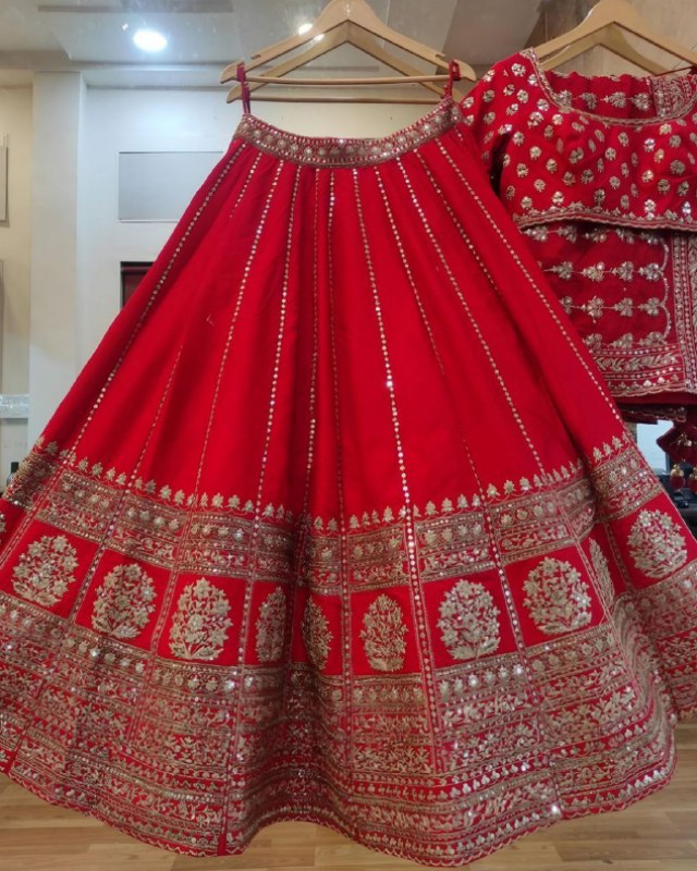 Desinger Hot Red Faux Georgette Embroidery Work Lehenga Choli With Dupatta