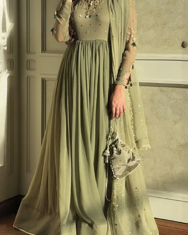 Exclusive Green Soft Georgette Embroidery Gown Pant With Dupatta