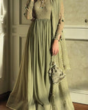 Exclusive Green Soft Georgette Embroidery Gown Pant With Dupatta