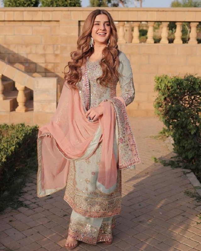 Exclusive Sage Green Soft Georgette Embroidery Palazo Kurti With Dupatta