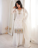 Premium White Soft Crunchy Silk Embroidery Palazo Kurti With Dupatta