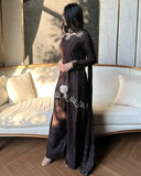 Exclusive Brown Natural Crep Silk Embroidery Farshi Salwar Suit With Dupatta