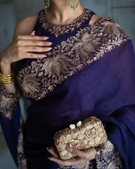 Designer Purple Pure Georgette Fancy Sequence Work Saree With Blouse