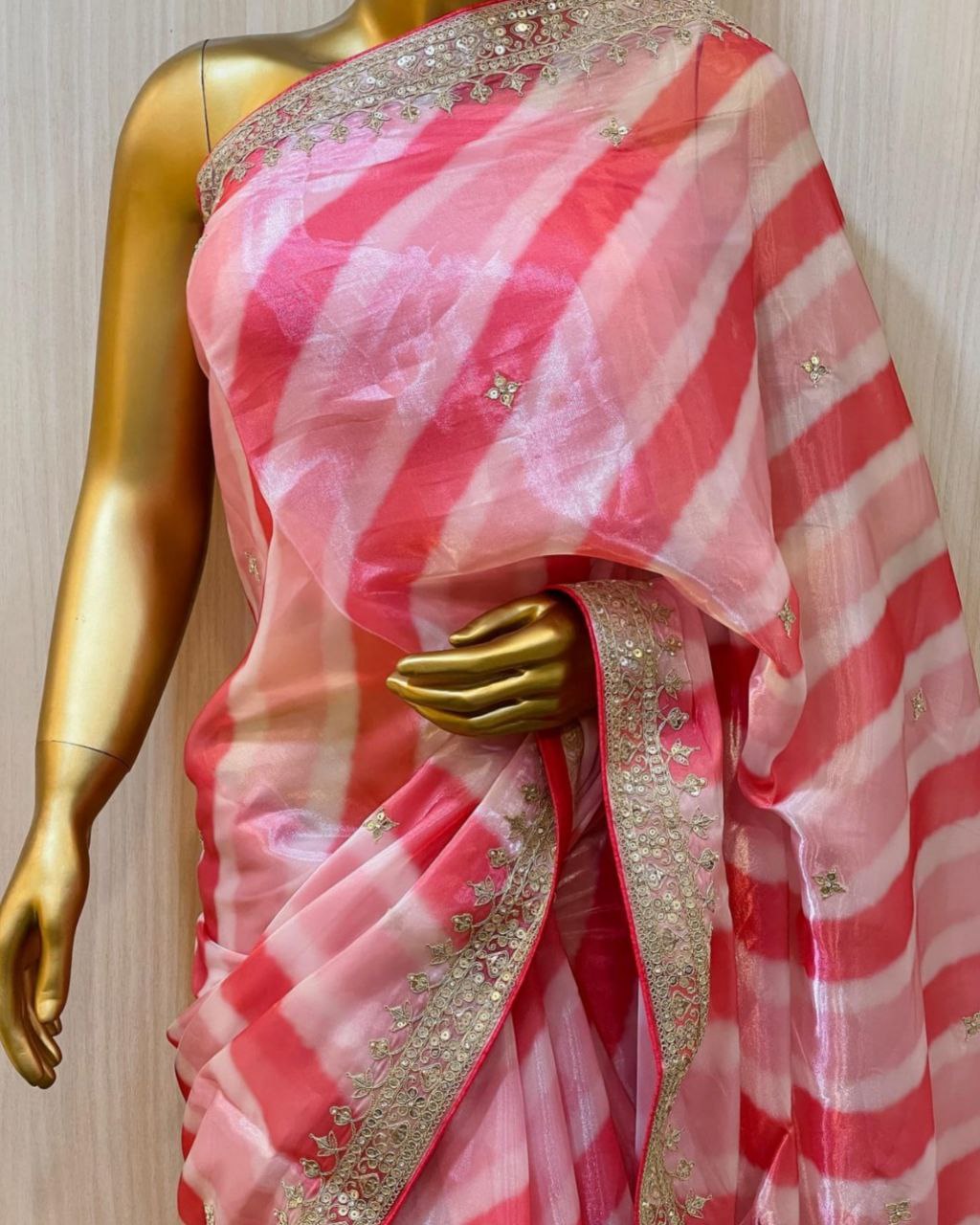 Designer Organza Silk Sequence Work Saree With Blouse