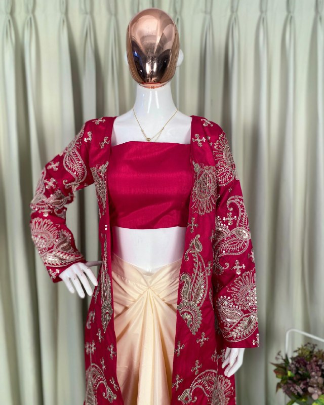 Exclusive Pink Black Blue Banglori Silk Embroidery Skirt Blouse With Koti