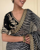 Exclusive Black Soft Georgette Embroidery Saree With Blouse