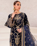 Ready To Wear Blue Chinon Silk Embroidery Kurti Pant With Dupatta