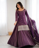 Ready To Wear Purple Pure Roman Shimmer Chanderi Silk Lehenga Kurti With Dupatta