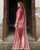 Ready To Wear Pink Natural Simmer Embroidery Farshi Salwar Kurti With Dupatta