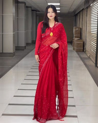 Designer Jimmy Choo Fancy Hot Fix Work Saree With Blouse