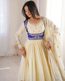 Ready To Wear White Heavy Bangalori Embroidery Anarkali With Koti Pant And Dupatta