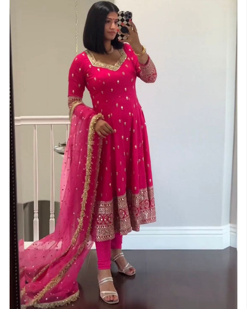 Ready To Wear Pink Faux Georgette Embroidery Work Anarkali Suit With Dupatta