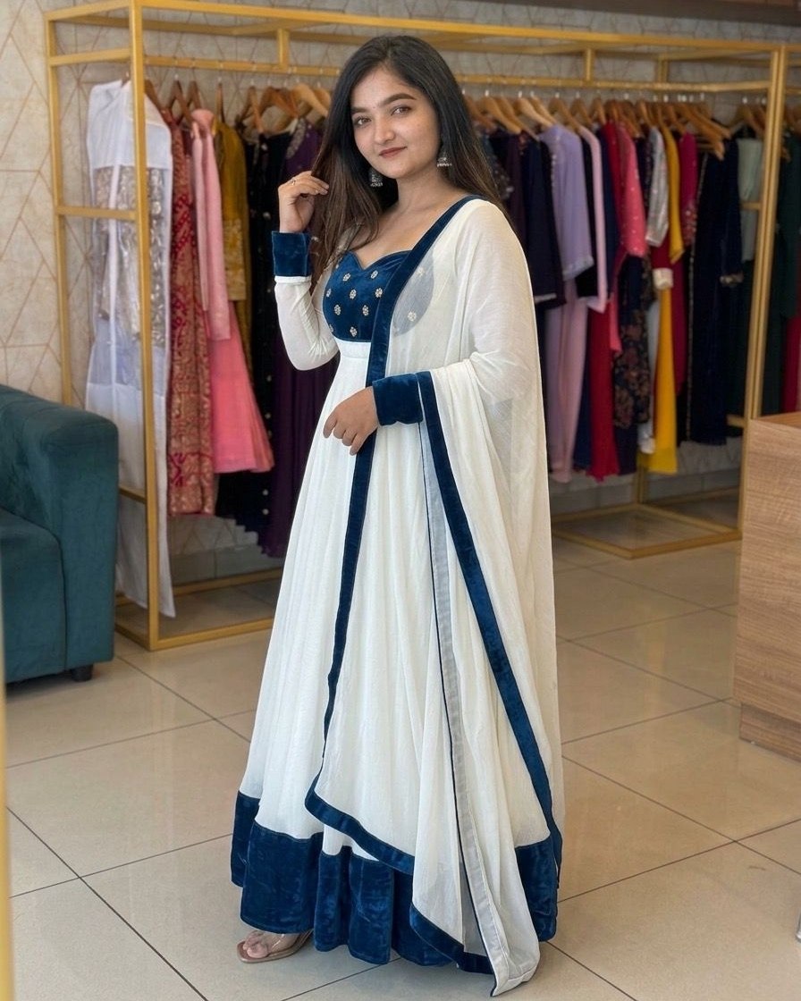 Ready To Wear White Fendy Silk Embroidery Anarkali Suit With Dupatta