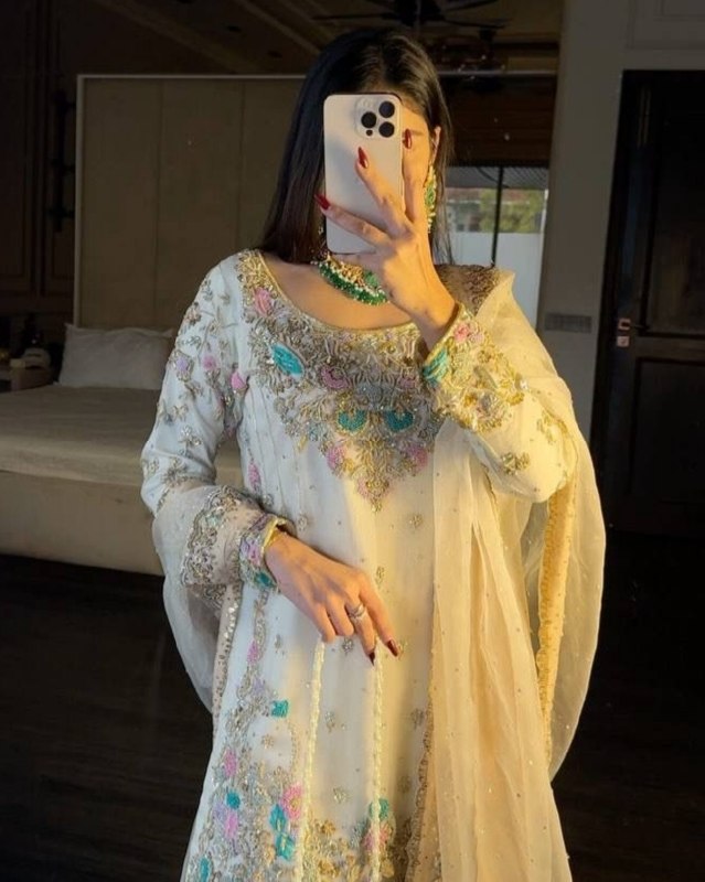 Ready To Wear White Soft Georgette Embroidery Sharara Kurti With Dupatta