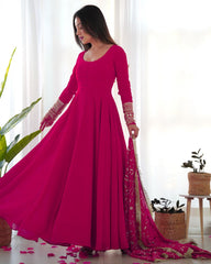 Ready To Wear Hot Pink Faux Georgette Sequence Work Anarkali Gown With Dupatta