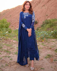 Ready To Wear Blue Pure Georgette Embroidery Work Pakistani Suit With Dupatta