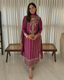 Ready To Wear Pink Natural Crep Silk Embroidery Kurti Pant With  Dupatta