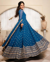 Ready To Wear Sky Blue Faux Georgette Sequence Work Anarkali Suit With Dupatta