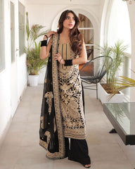 Ready To Wear Black Pure Georgette Embroidery Work Pakistani Suit With Dupatta