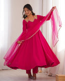 Premium Pink Chanderi Roman Silk Embroidery Anarkali Suit With Dupatta