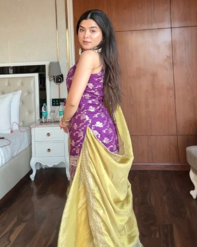 Exclusive Yellow Purple Jacquard Silk Embroidery Palazo Kurti With Dupatta