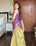 Exclusive Yellow Purple Jacquard Silk Embroidery Palazo Kurti With Dupatta