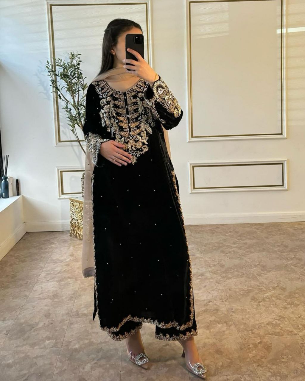 Ready To Wear Black Pure Georgette Fancy Embroidery Work Pakistani Suit With Dupatta