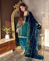 Designer Rama Jimmy Choo Embroidery Work Plazzo Suit With Dupatta