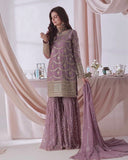 Ready To Wear Red Lavender Peach Blue Soft Georgette Embroidery Kurti Sharara With Dupatta