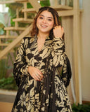 Ready To Wear Black Maslin Cotton Embroidery Anarkali Palazo With Dupatta