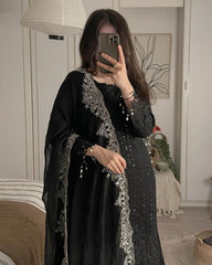 Ready To Wear Black Pure Georgette Embroidery Work Pakistani Suit With Dupatta