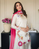 Ready To Wear White Roman Glass Silk Kurti Palazo With Dupatta