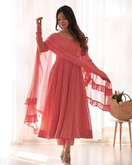 Exclusive Red Peach Black Soft Georgette Embroidery Anarkali Suit With Dupatta