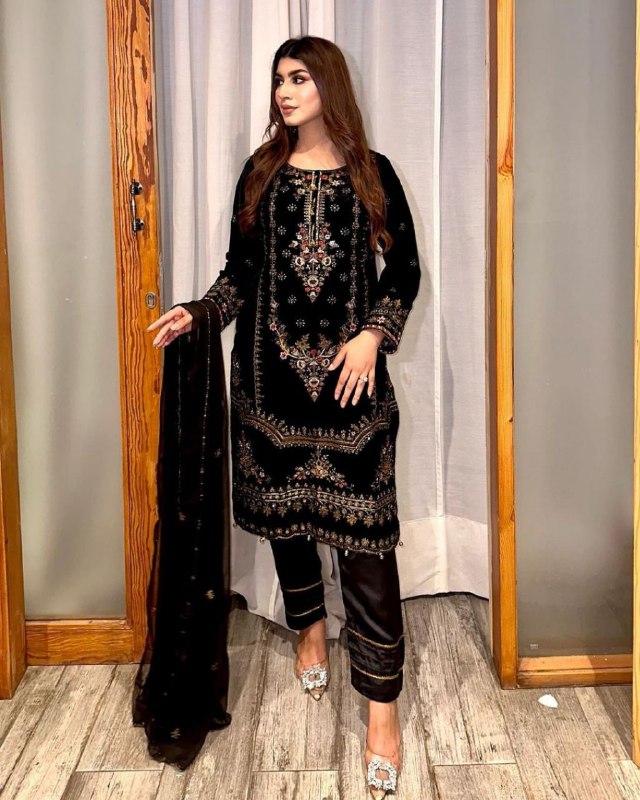 Ready To Wear Micro Velvet Embroidery Work Pakistani Suit With Dupatta