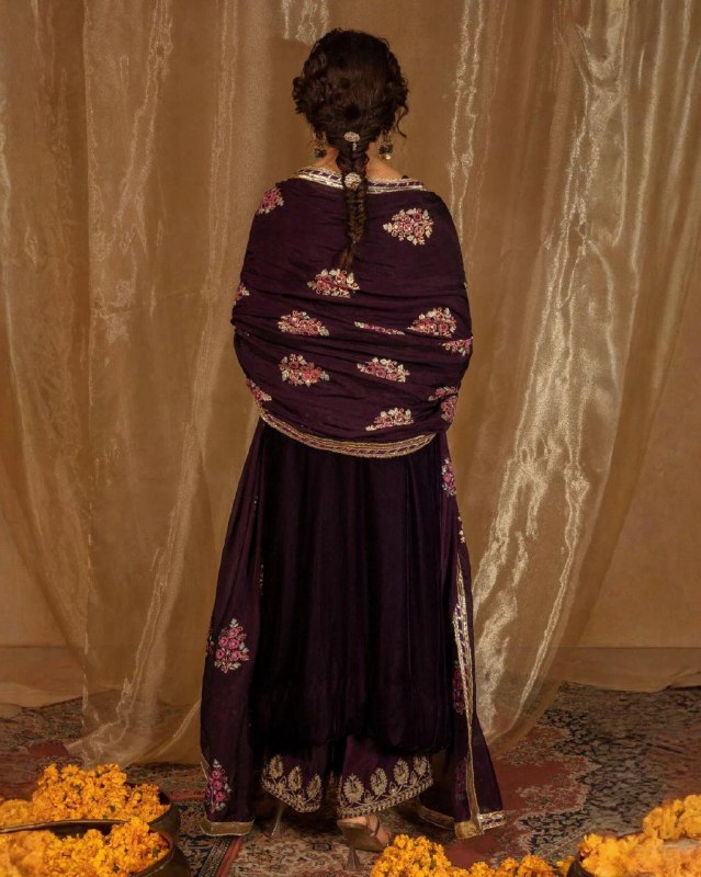 Exclusive Deep Wine Premium Velvet Embroidery Palazo Kurti With Dupatta