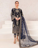 Ready To Wear Blue Chinon Silk Embroidery Kurti Pant With Dupatta