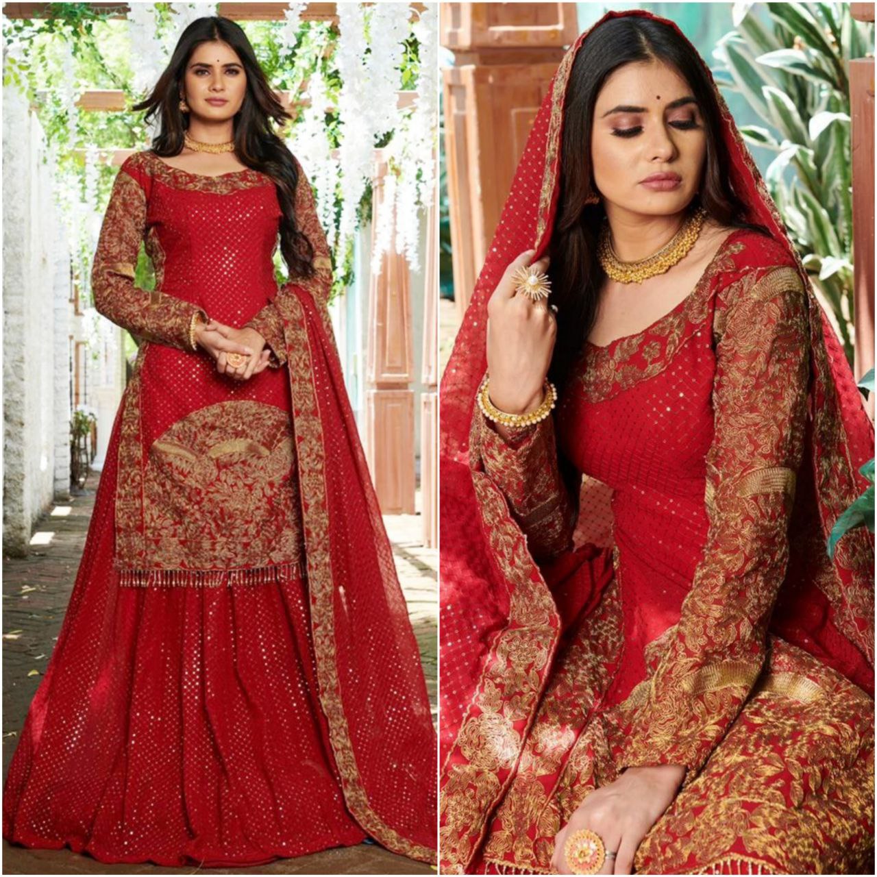 Designer Red Embroidered Lehenga Choli with Dupatta