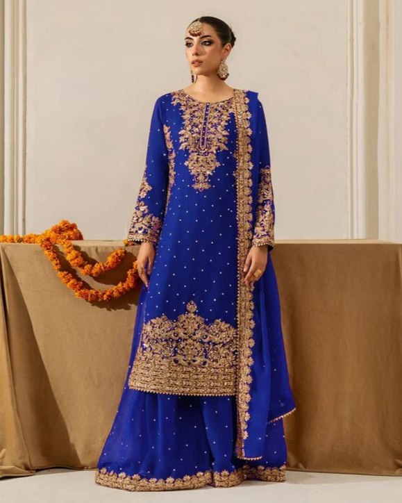 Exclusive Red Blue Brown Soft Georgette Embroidery Palazo Kurti With Dupatta