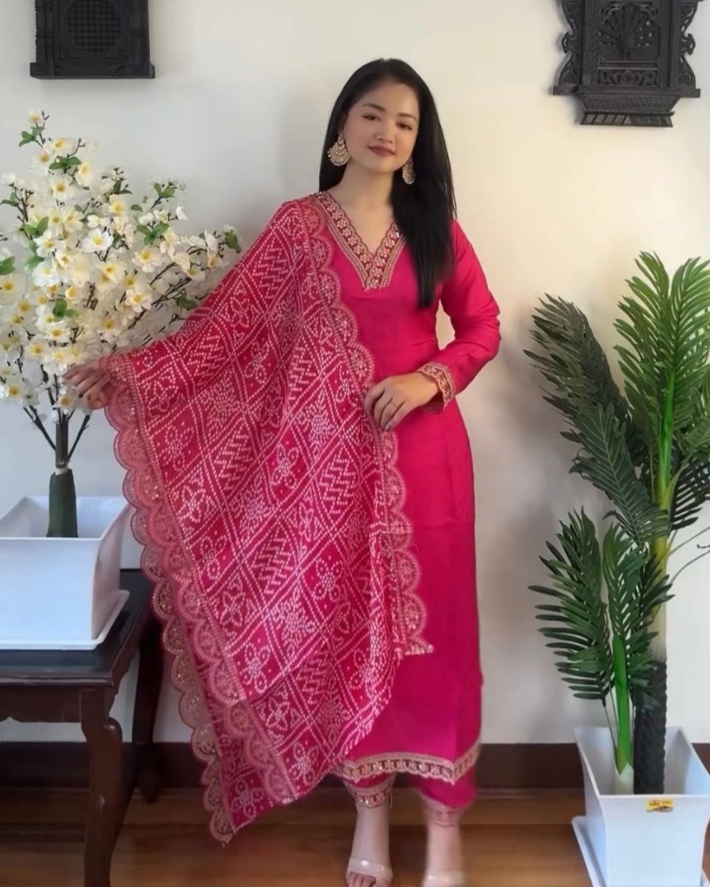 Ready To Wear Pink Rayon Silk Embroidery Work Pakistani With Dupatta