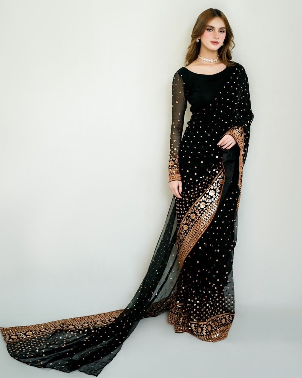 Exclusive Black Soft Georgette Embroidery Saree With Blouse