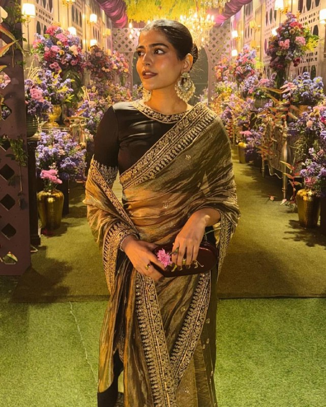 Ready To Wear Antique Gold Soft Twill Net Dori Embroidery Saree With Blouse