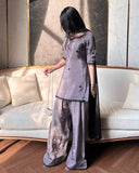 Ready To Wear Smoky Grey Natural Crep Silk Farshi Salwar Kurti With Dupatta