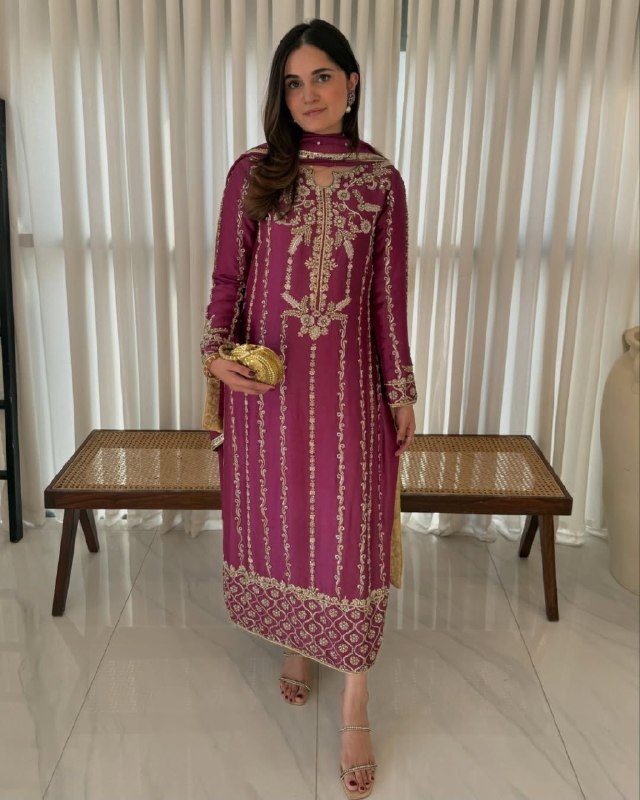 Ready To Wear Pink Natural Crep Silk Embroidery Kurti Pant With  Dupatta