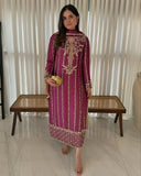Ready To Wear Pink Natural Crep Silk Embroidery Kurti Pant With  Dupatta