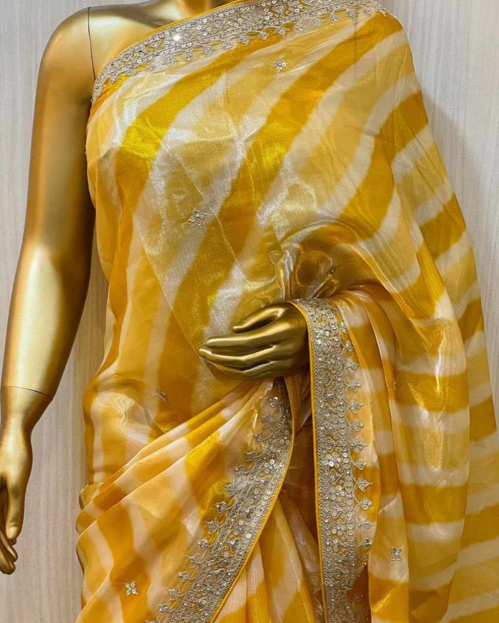 Designer Organza Silk Sequence Work Saree With Blouse