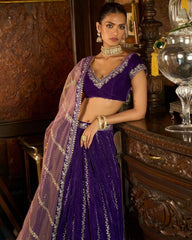 Desinger Purple Micro Velvet Sequence Work Lehenga Choli With Dupatta