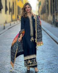 Ready To Wear Black Pure Georgette Embroidery Work Pakistani Suit With Dupatta