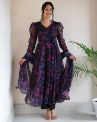 Ready To Wear Black Georgette Silk Floral Printed Anarkali Suit With Dupatta