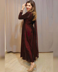 Ready To Wear Maroon Micro Velvet Sequence Work Pant Suit With Dupatta