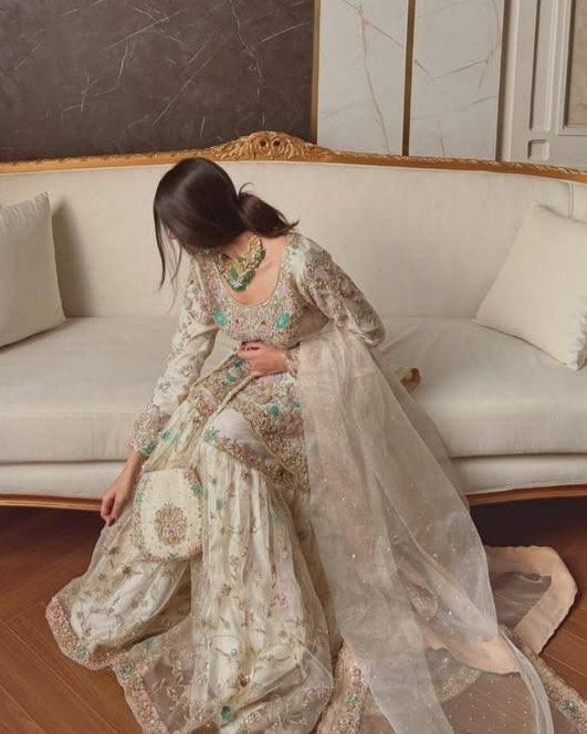 Ready To Wear White Soft Georgette Embroidery Sharara Kurti With Dupatta